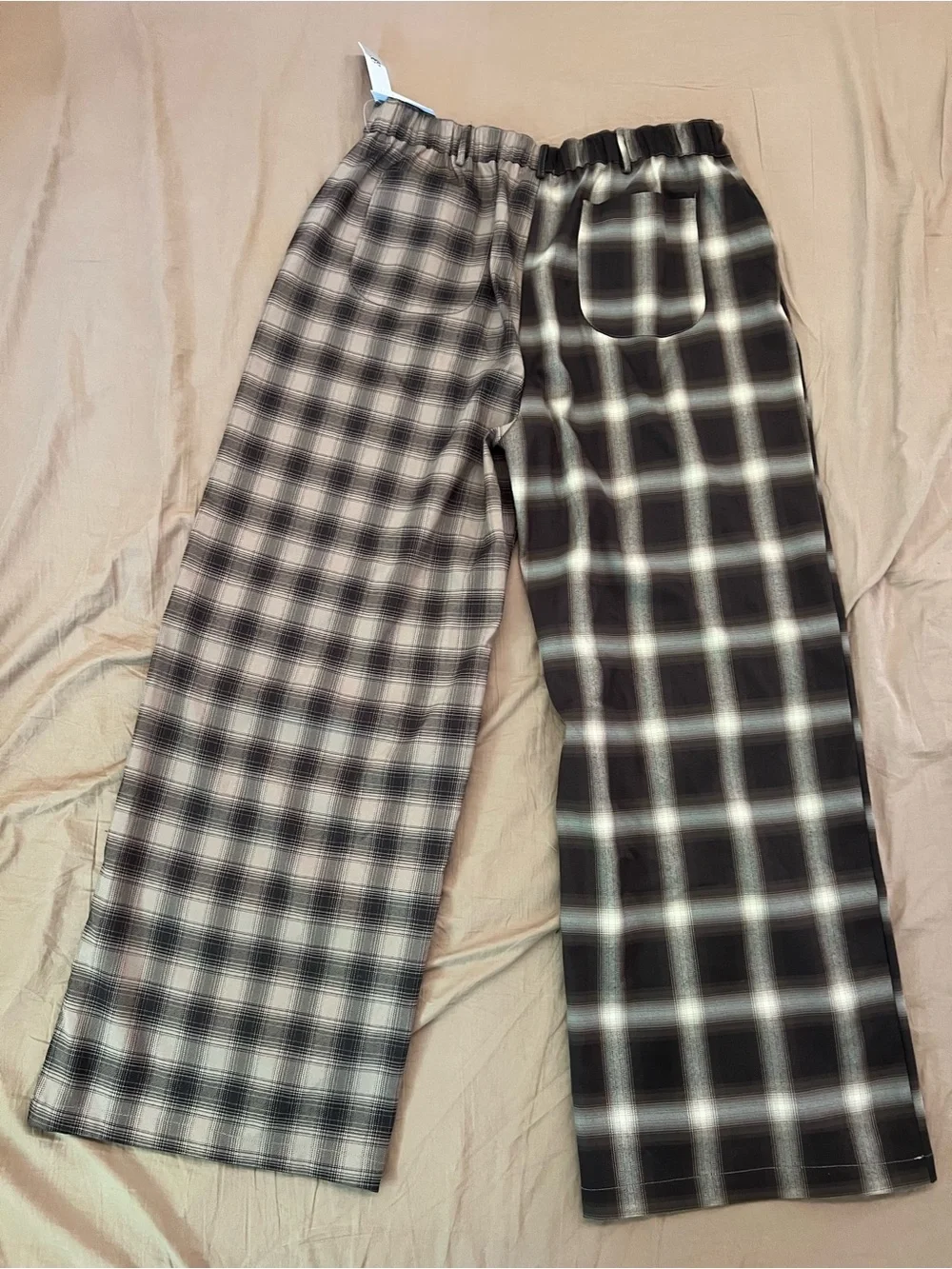 bp Two-Tone Plaid Wide-Leg Trousers in Brown and Tan
